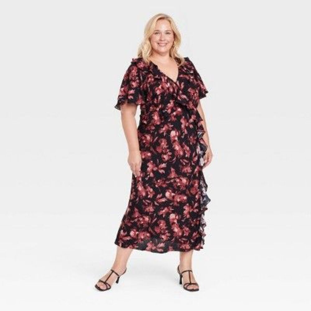 A New Day - Women's Ruffle Flounce Short Sleeve Maxi Dress - A Black/Red